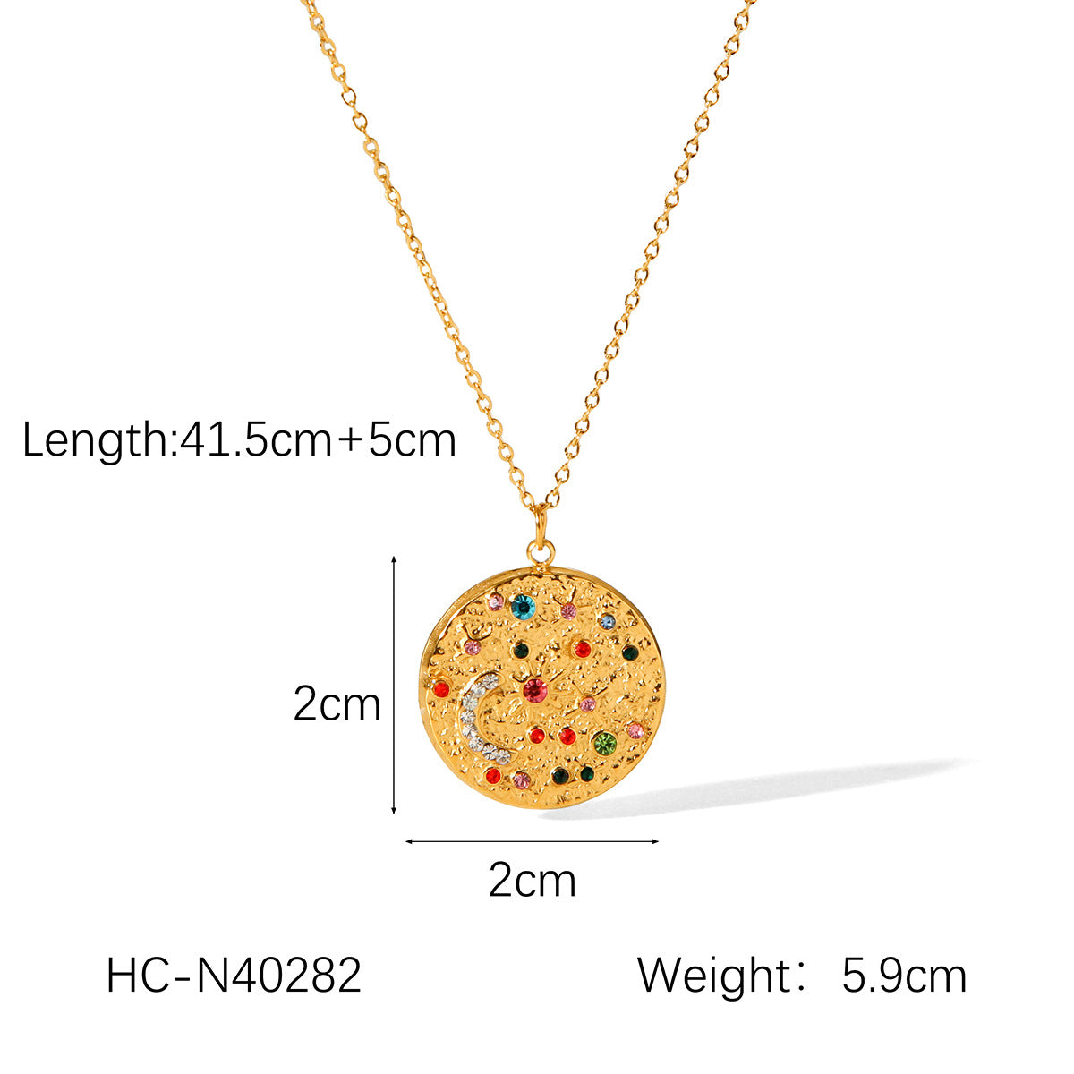 Diamond Studded Stainless Steel Pendant Necklace with Relief Octagonal Star, Moon, Sun, Titanium Steel Necklace