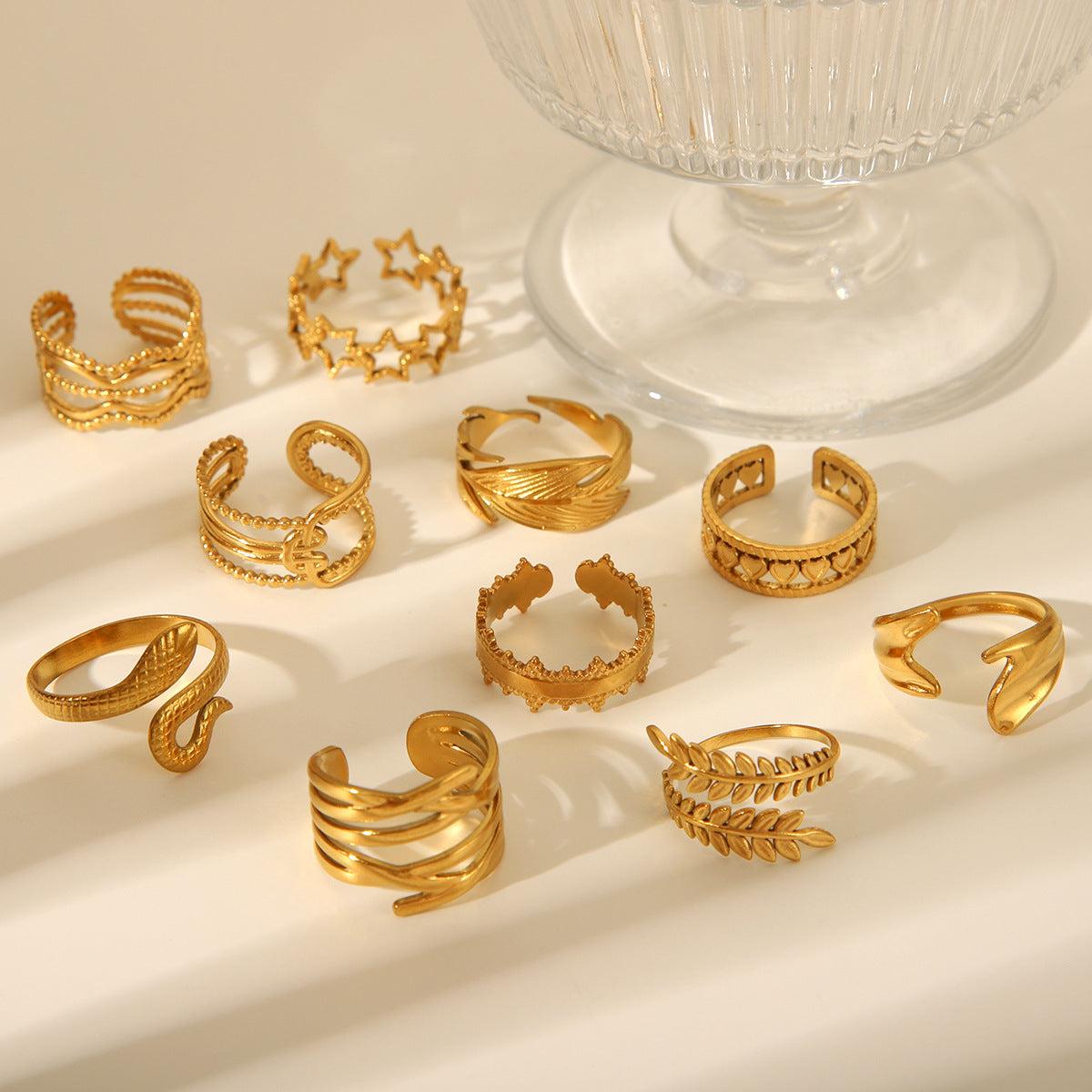 High-end 18K Gold Stainless Steel Open Ring Female Non-fading Ring Titanium Steel Jewelry