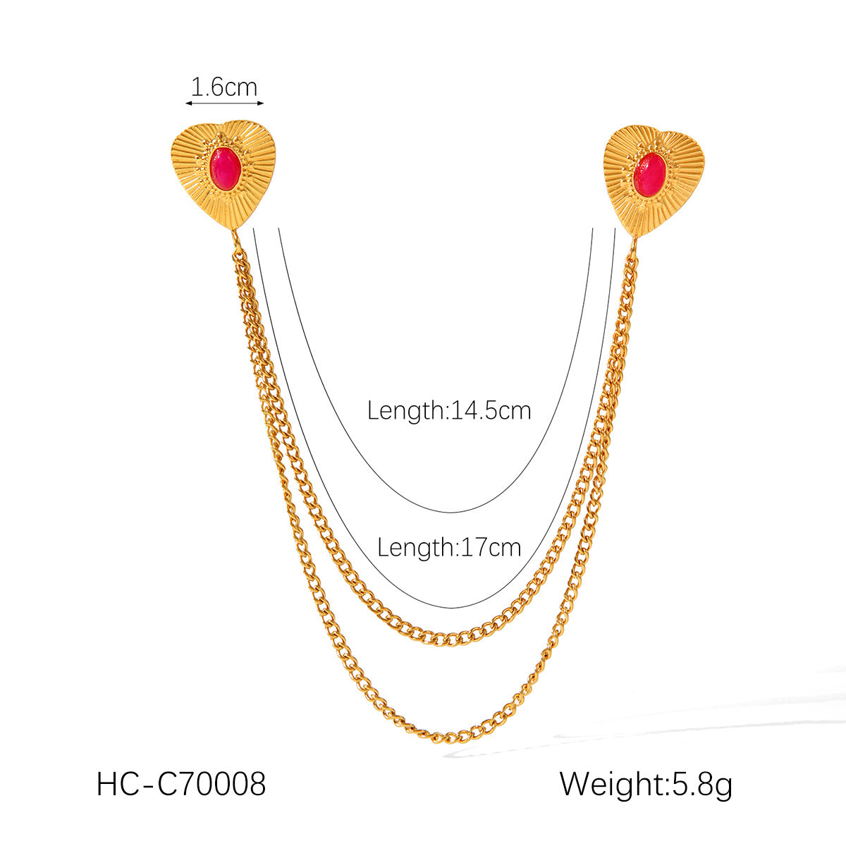 New Stainless Steel Diamond Inlaid Natural Stone Geometric Heart-shaped Collar, Needle Chain, Brooch Collar, Clothing Accessories
