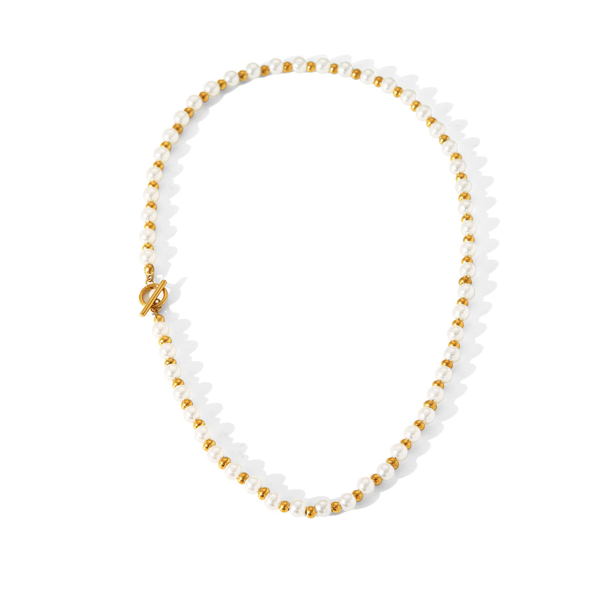 Fashionable light luxury stainless steel beaded necklace pearl necklace female ins style versatile clavicle chain