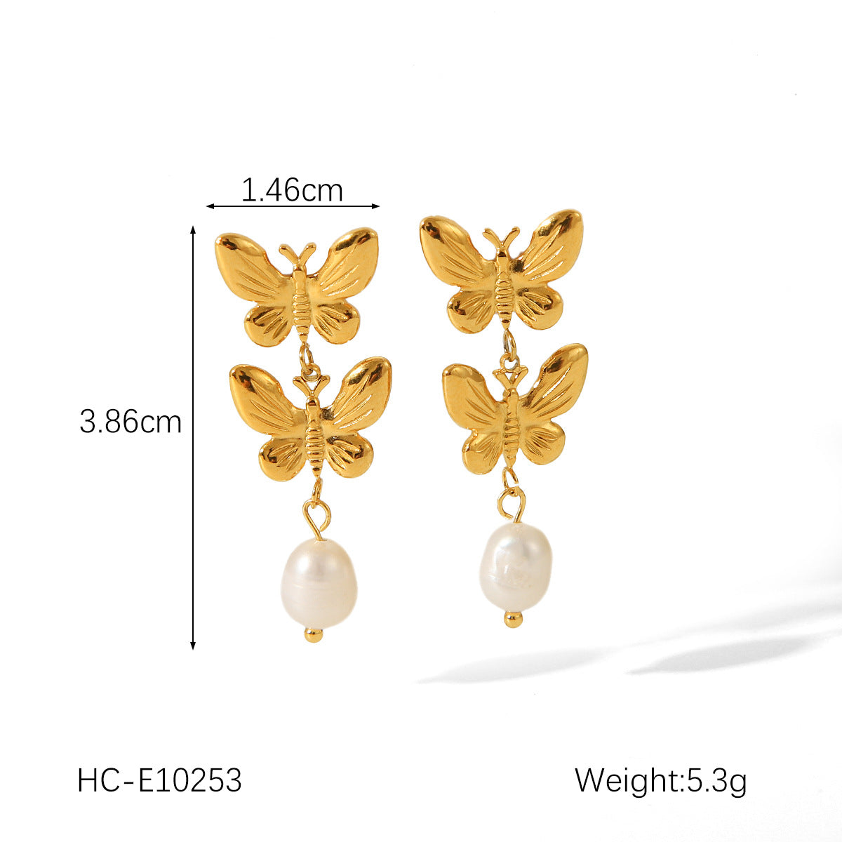 INS-style Titanium Steel Bowknot Earrings, 18K Gold Stainless Steel Butterfly Pearl Earrings, High-end Ear Jewelry