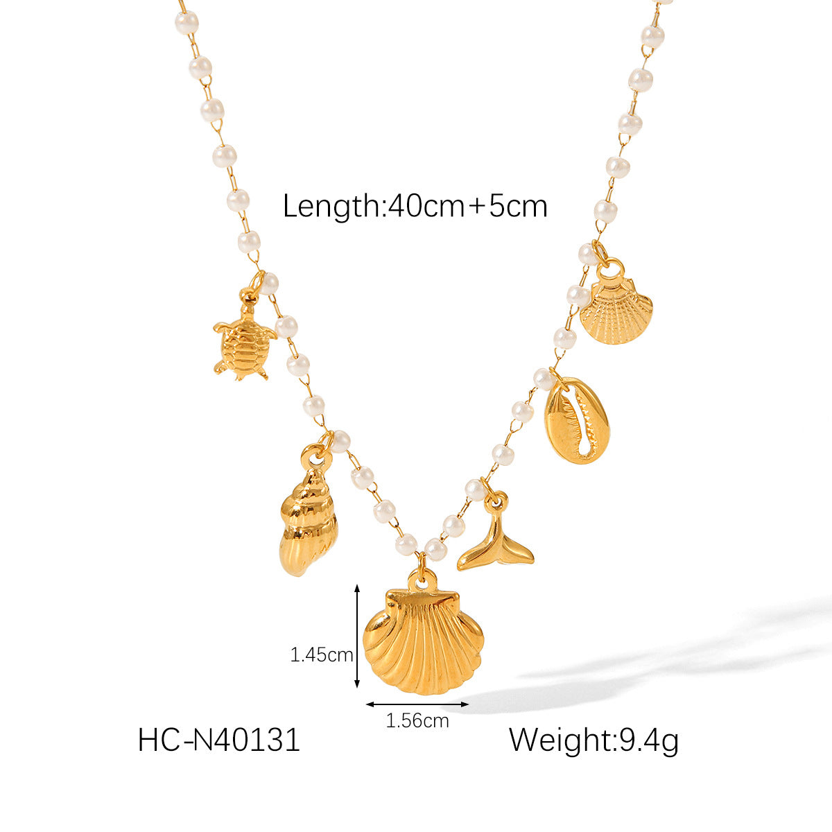 Summer Stainless Steel Ocean Style Element Starfish Shell Pearl Conch Necklace Female Non-fading Necklace