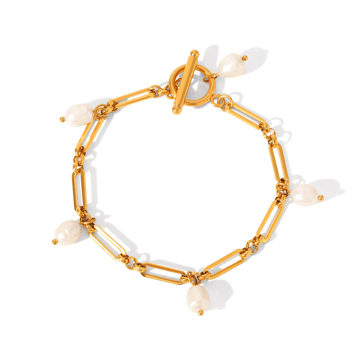 Niche Design OT Buckle Stainless Steel 18K Gold-plated Bracelet for Women, High-end Freshwater Pearl Bracelet, Does Not Fade