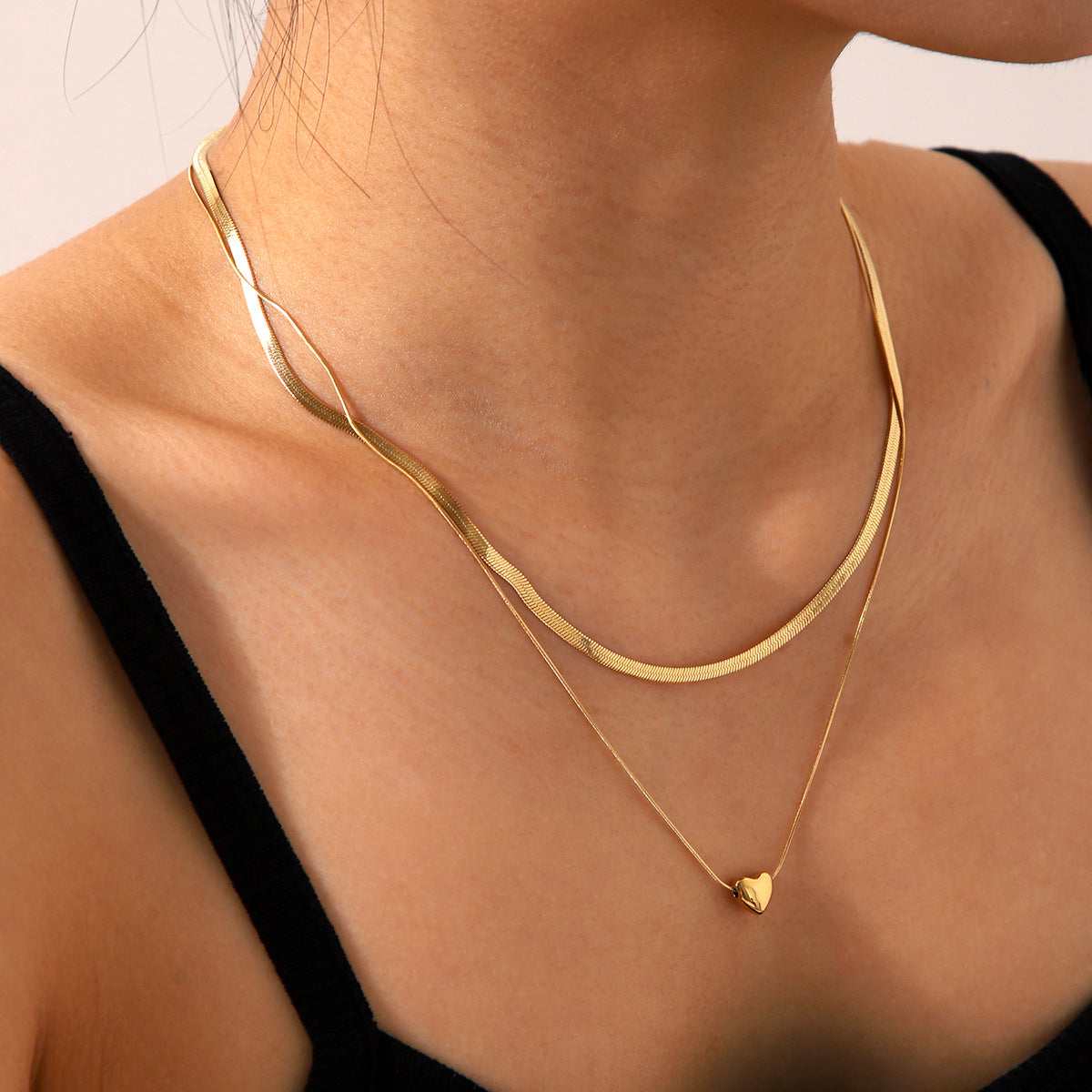 Stainless Steel Double-layer Snake Bone Chain Women's Ins Style Fashion Simple 18k Gold Blade Chain High-end Necklace