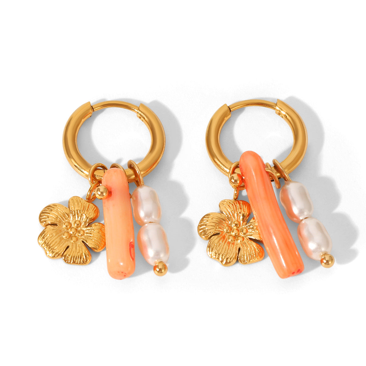 Flower Pearl Earrings, Light Luxury and High-end Stainless Steel Ear Hoop, Dopamine Earrings for Women