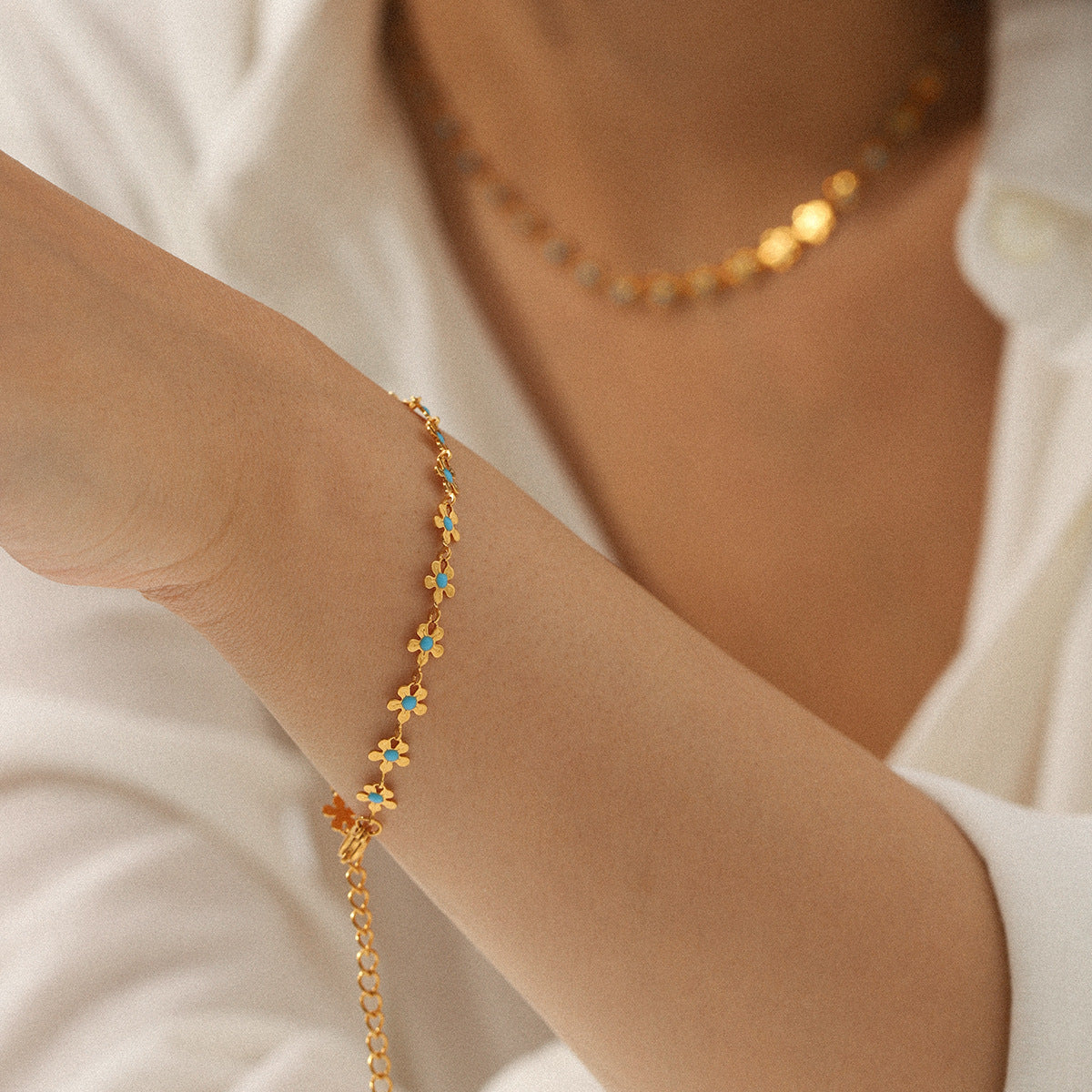 18K Gold Stainless Steel Flower Drop Necklace Design, Titanium Steel Bracelet, Non-fading Jewelry