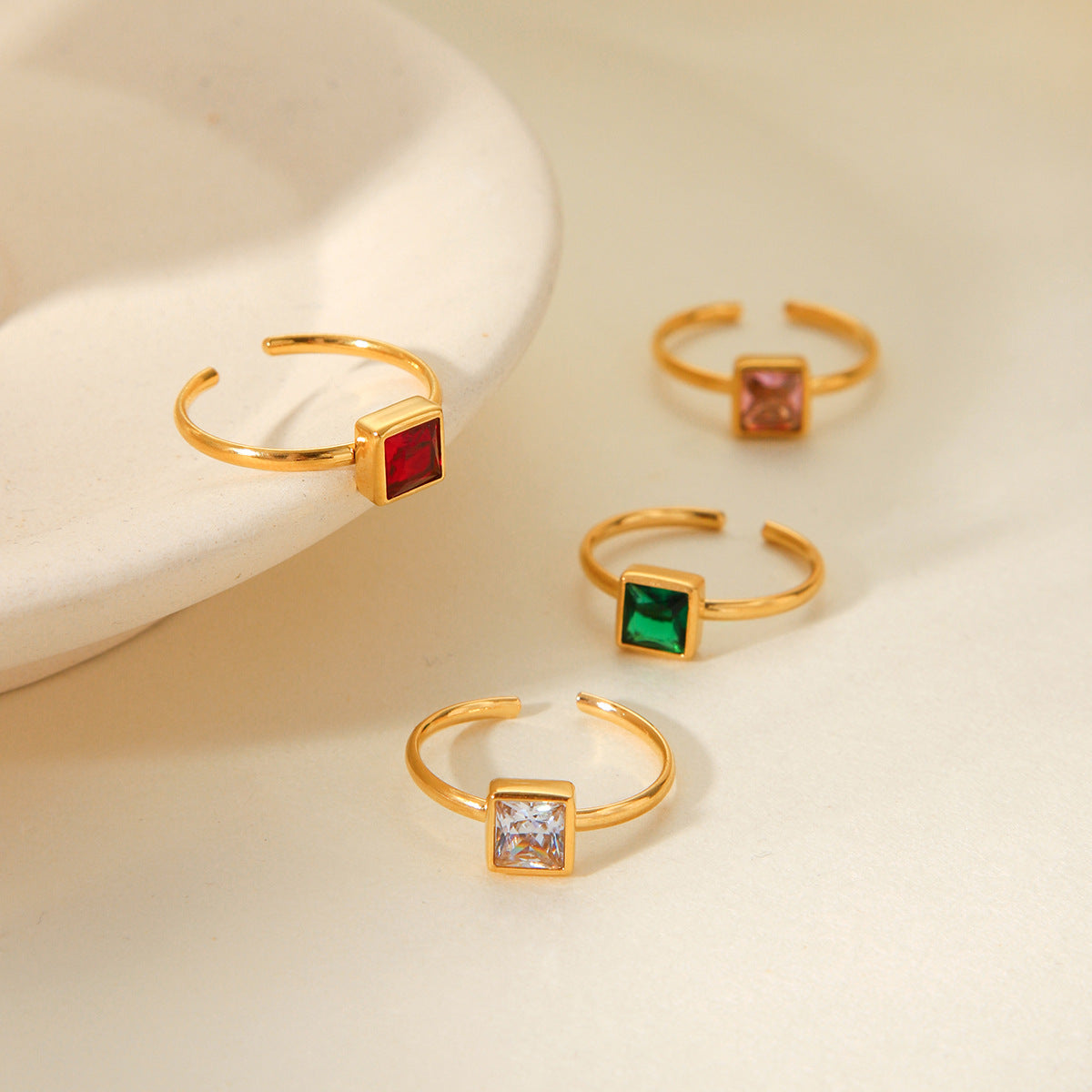 Titanium Steel Ring Female Niche Light Luxury High-grade Stainless Steel Plated 18k Gold Inlaid Square Zircon Ring Female