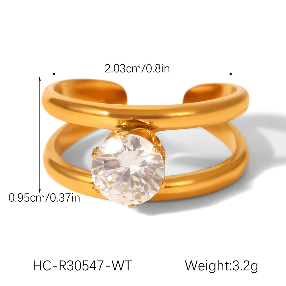 Geometric Stainless Steel Jewelry with Zircon Ring, Titanium Steel, Non-fading, Open-end Ring, High-end Feel Finger Ring