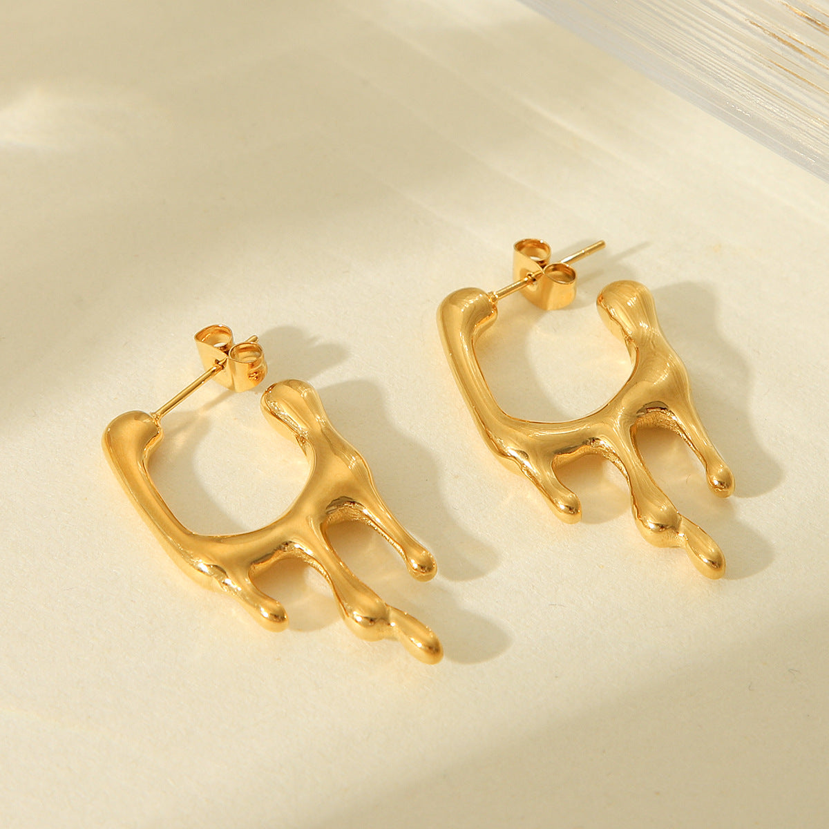 Earrings 18k Gold Stainless Steel Lava-shaped Earrings Design Sense Does Not Fade Earrings Female