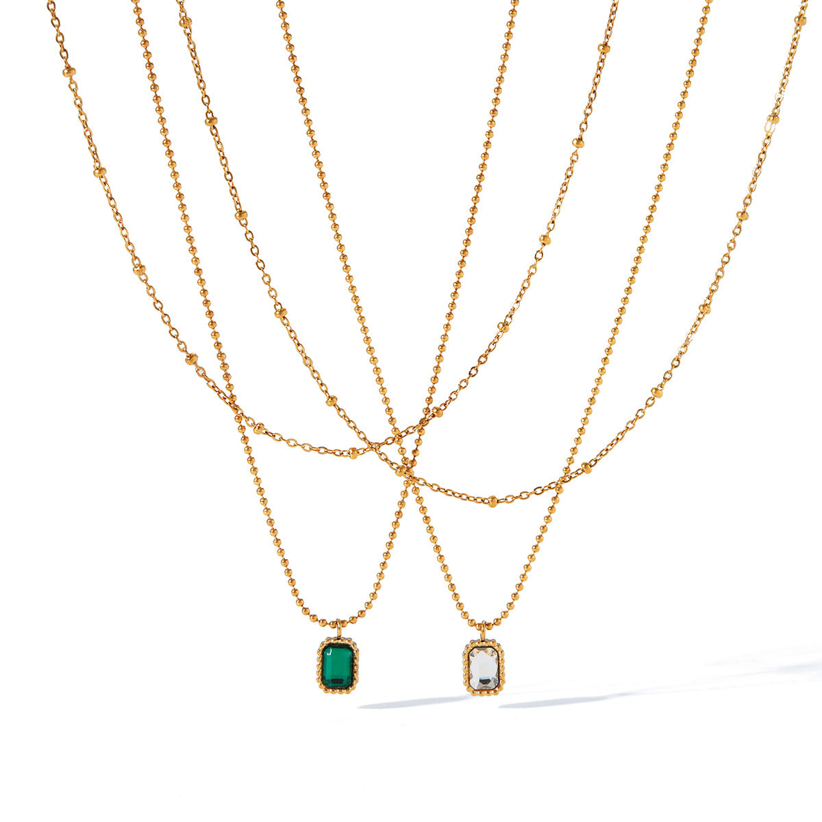 Fashionable Light Luxury Zircon Stainless Steel Necklace Female High-end 18k Gold Double-layer Stacked Collar Chain