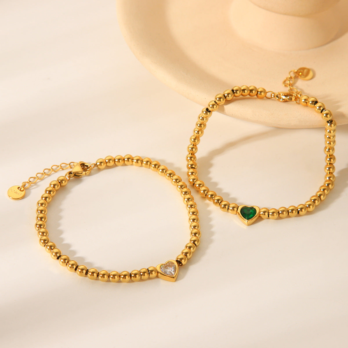 INS-style Beaded Design, 18K Gold Stainless Steel Heart-shaped Bracelet for Women, Fashionable and Personalized, Versatile Titanium Steel Jewelry