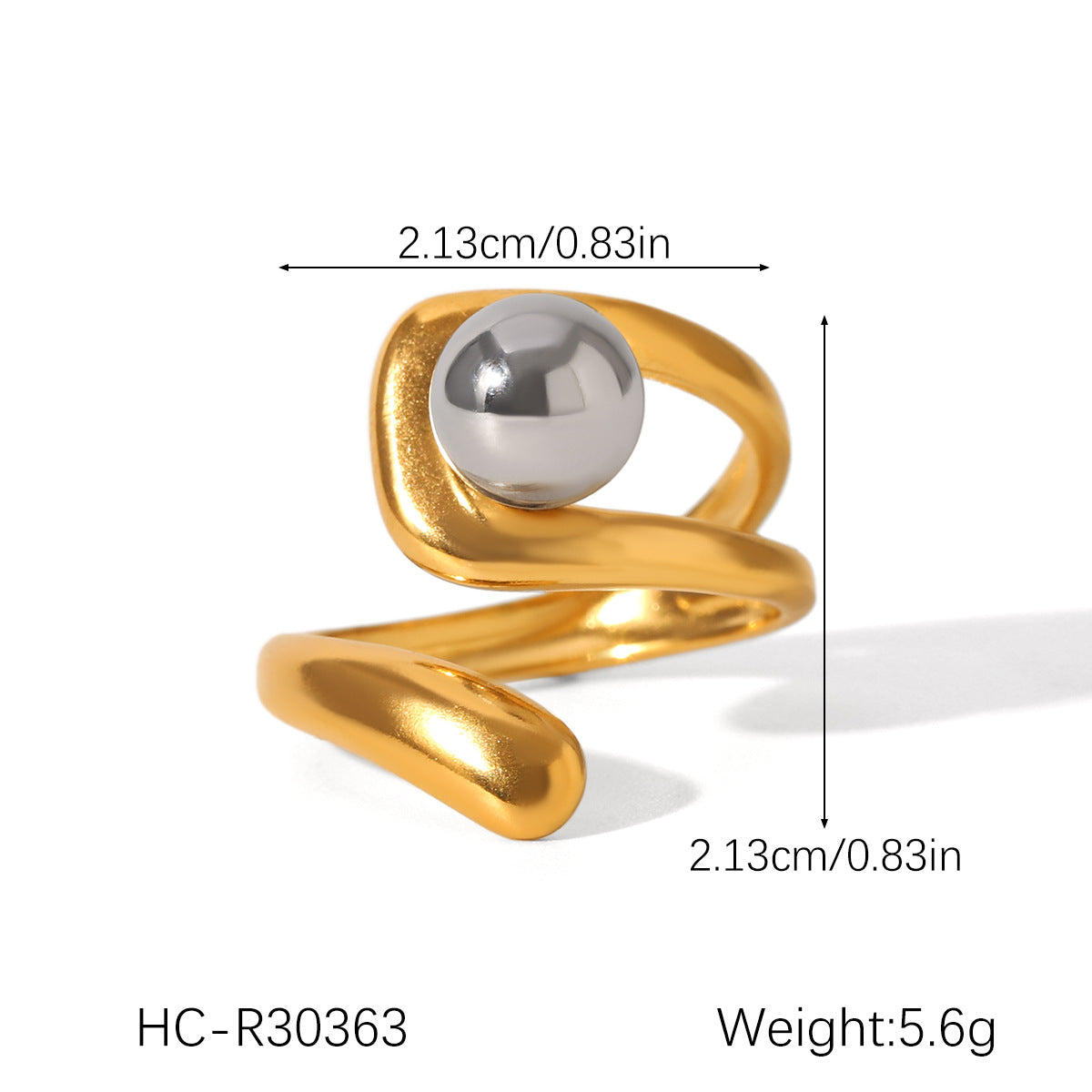 Ins-style Exaggerated Personality Stainless Steel 18K Gold-plated Ring for Women, Titanium Steel, Non-fading, High-end Hand Jewelry
