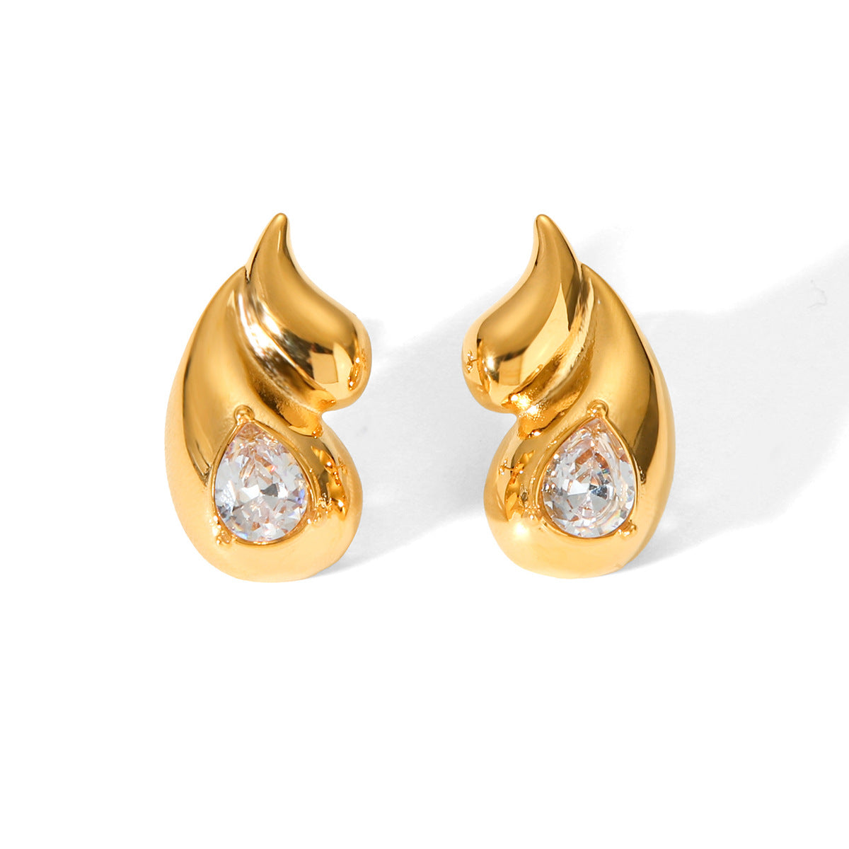 Double Water Droplet Stainless Steel Earrings, Female Internet Celebrity Style, Light Luxury Diamond Studded Titanium Steel Earrings, High-end Feel