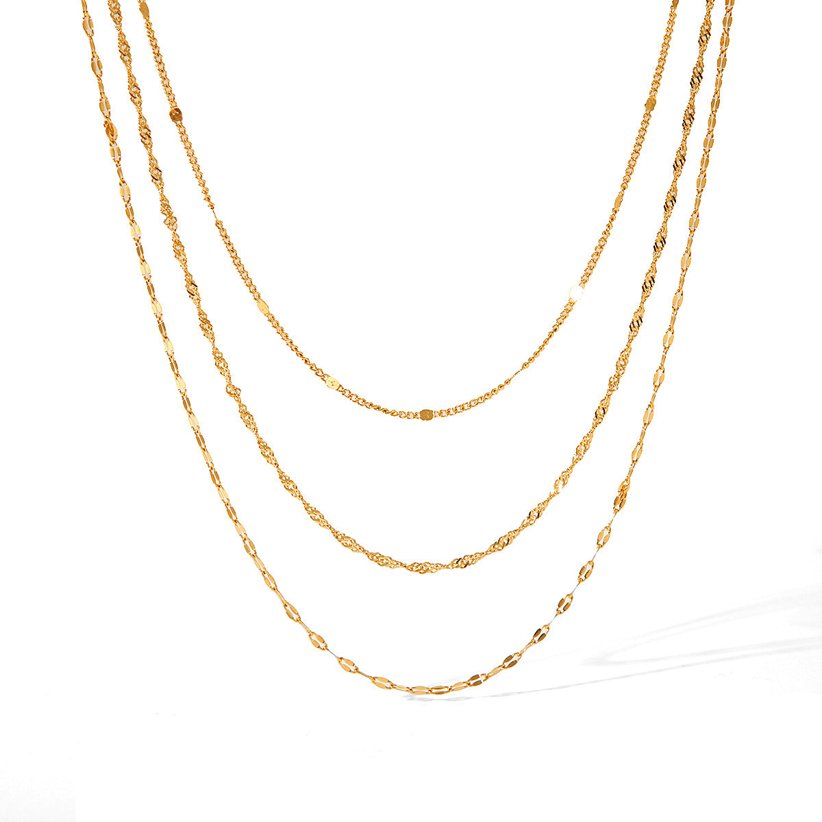 Ins Influencer Necklace, 18K Gold Stainless Steel Three-layer Necklace, Cross-border Fashion, Versatile, Titanium Steel, Non-fading Necklace