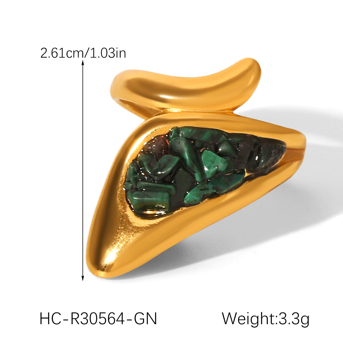 French vintage natural stone stainless steel ring for women, non-fading jewelry, versatile niche design, titanium steel open ring