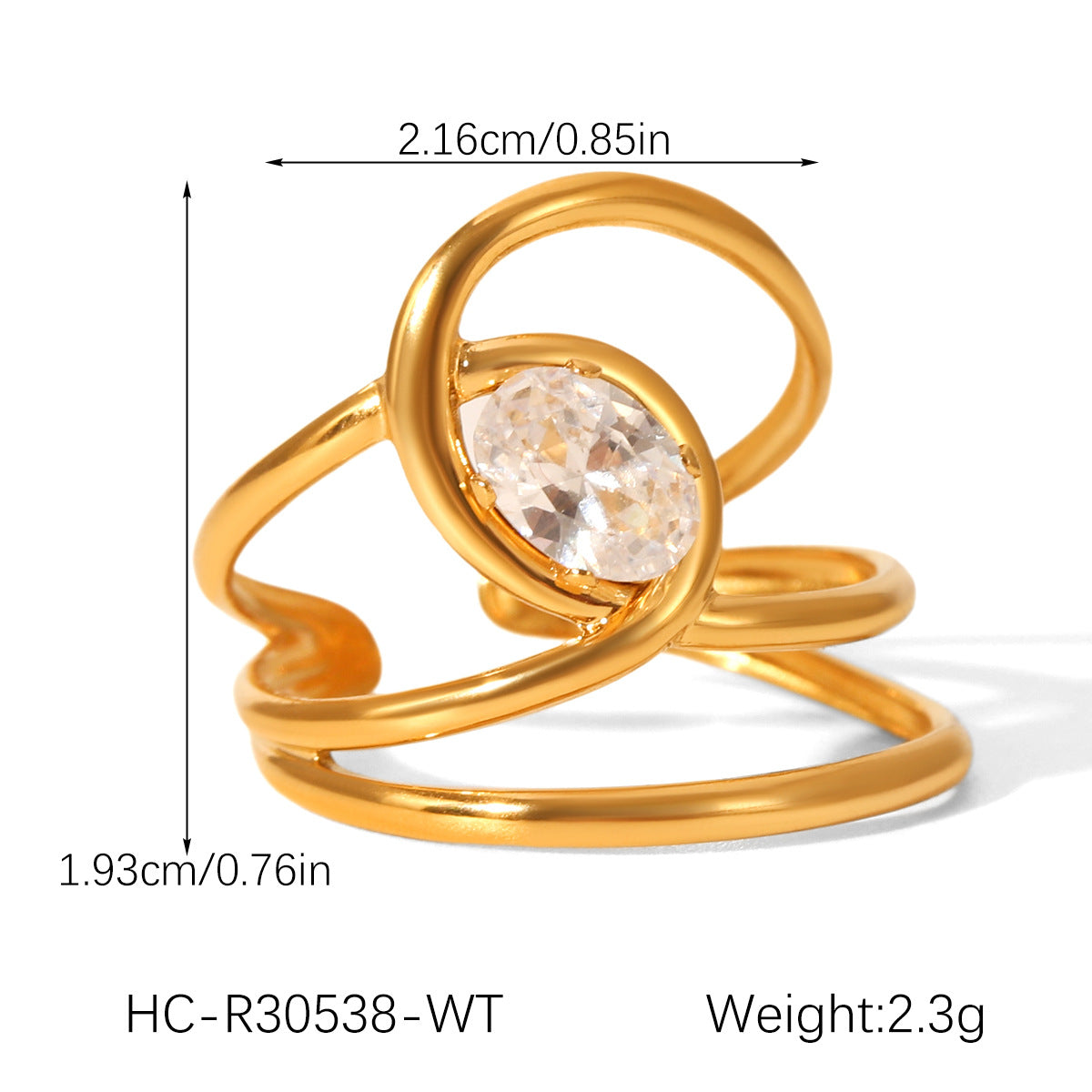 Geometric Stainless Steel Jewelry with Zircon Ring, Titanium Steel, Non-fading, Open-end Ring, High-end Feel Finger Ring