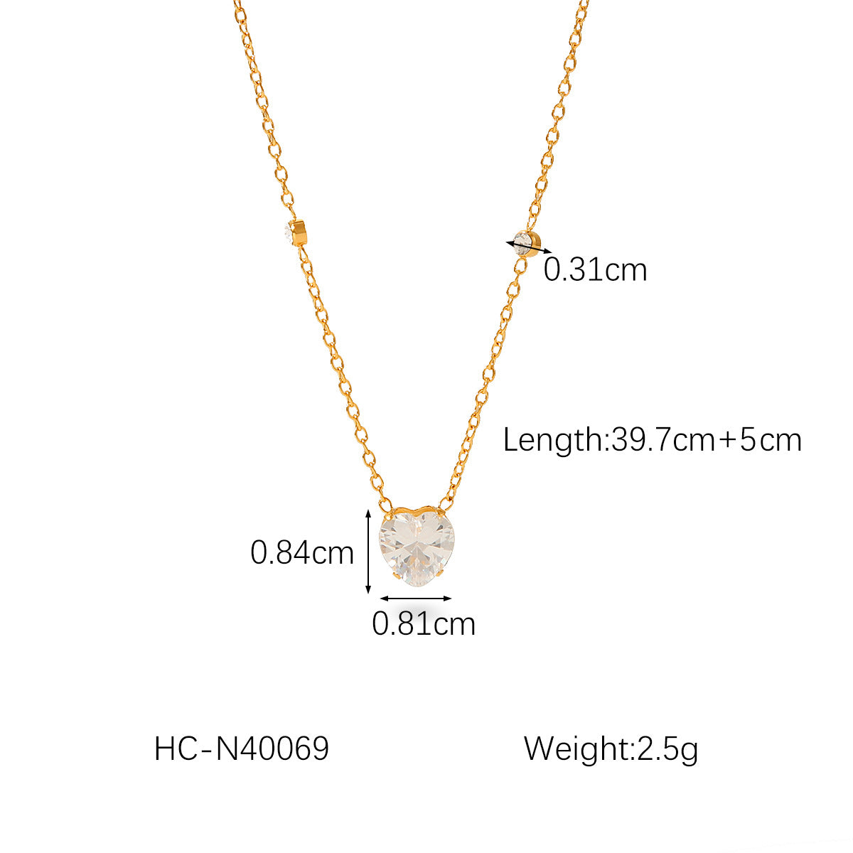 INS Wind 18K Gold-plated Stainless Steel Necklace, Non-fading, Heart-shaped Zircon Necklace, Women's Elegant and High-end Necklace Accessory