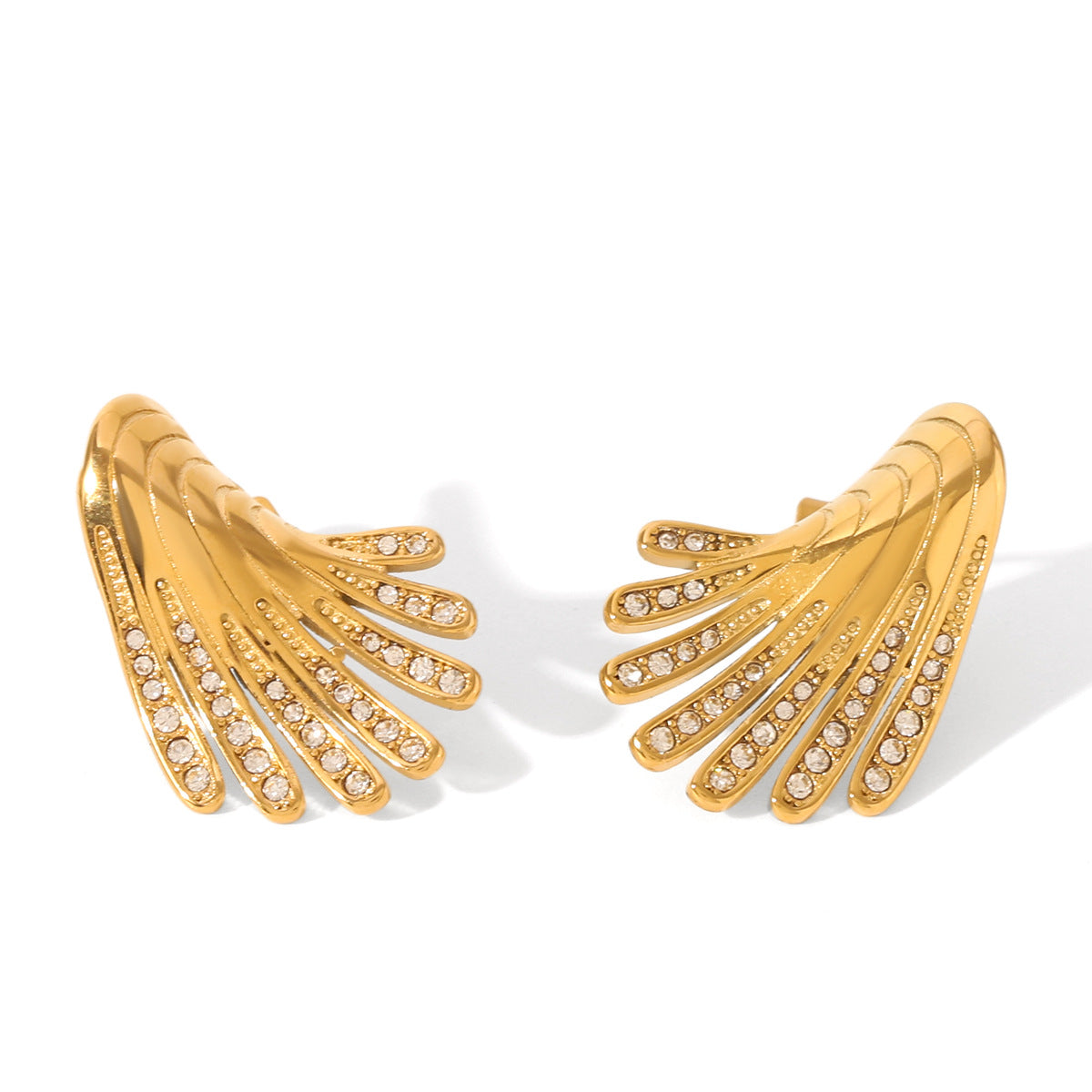 Stainless Steel Diamond-encrusted Wing Earrings with A Design Sense, Titanium Steel Earrings for Women, High-end Ear Jewelry