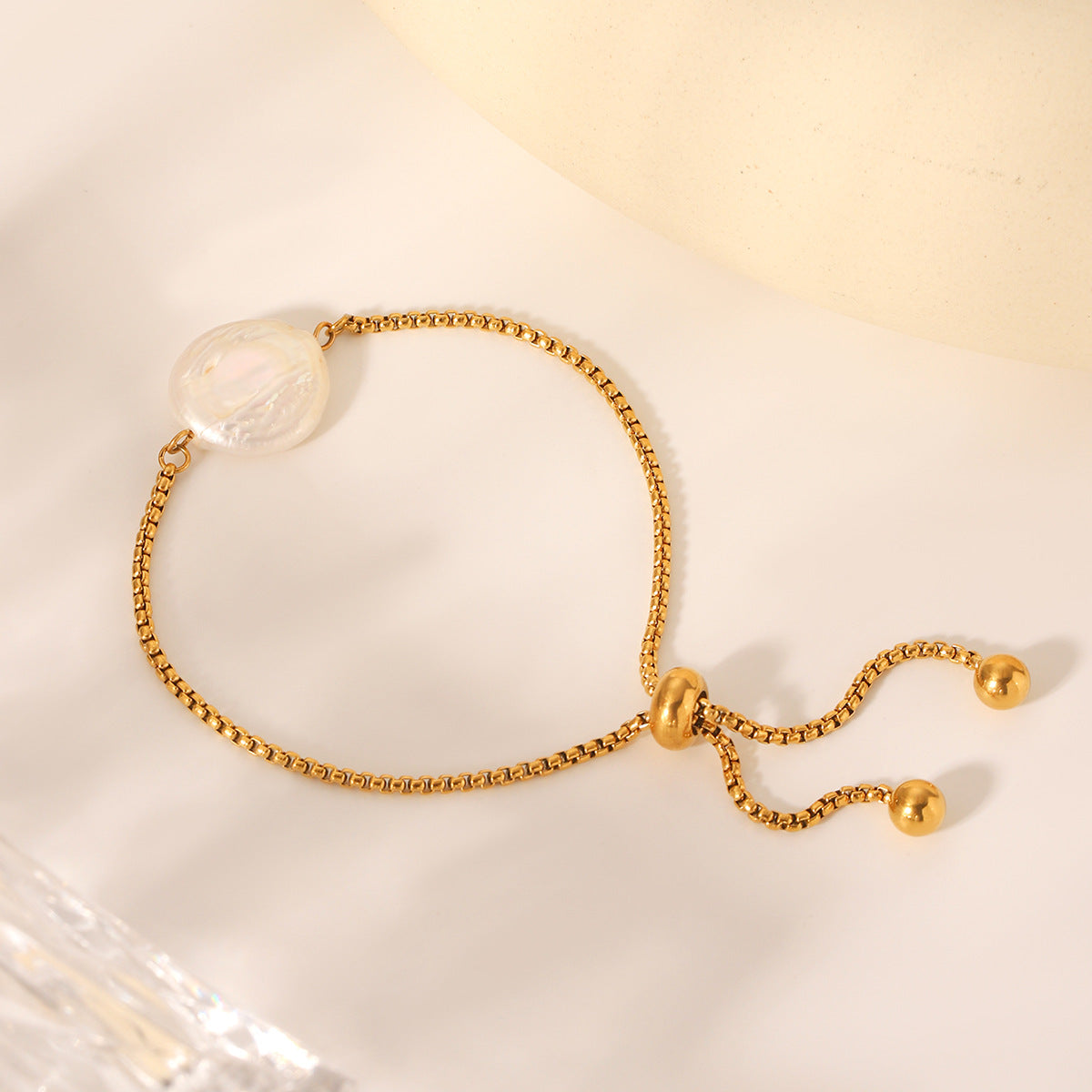 Freshwater Pearl Pendant Bracelet, Draw-style Stainless Steel Box Chain Bracelet, Titanium Steel, Non-fading, Elegant Jewelry