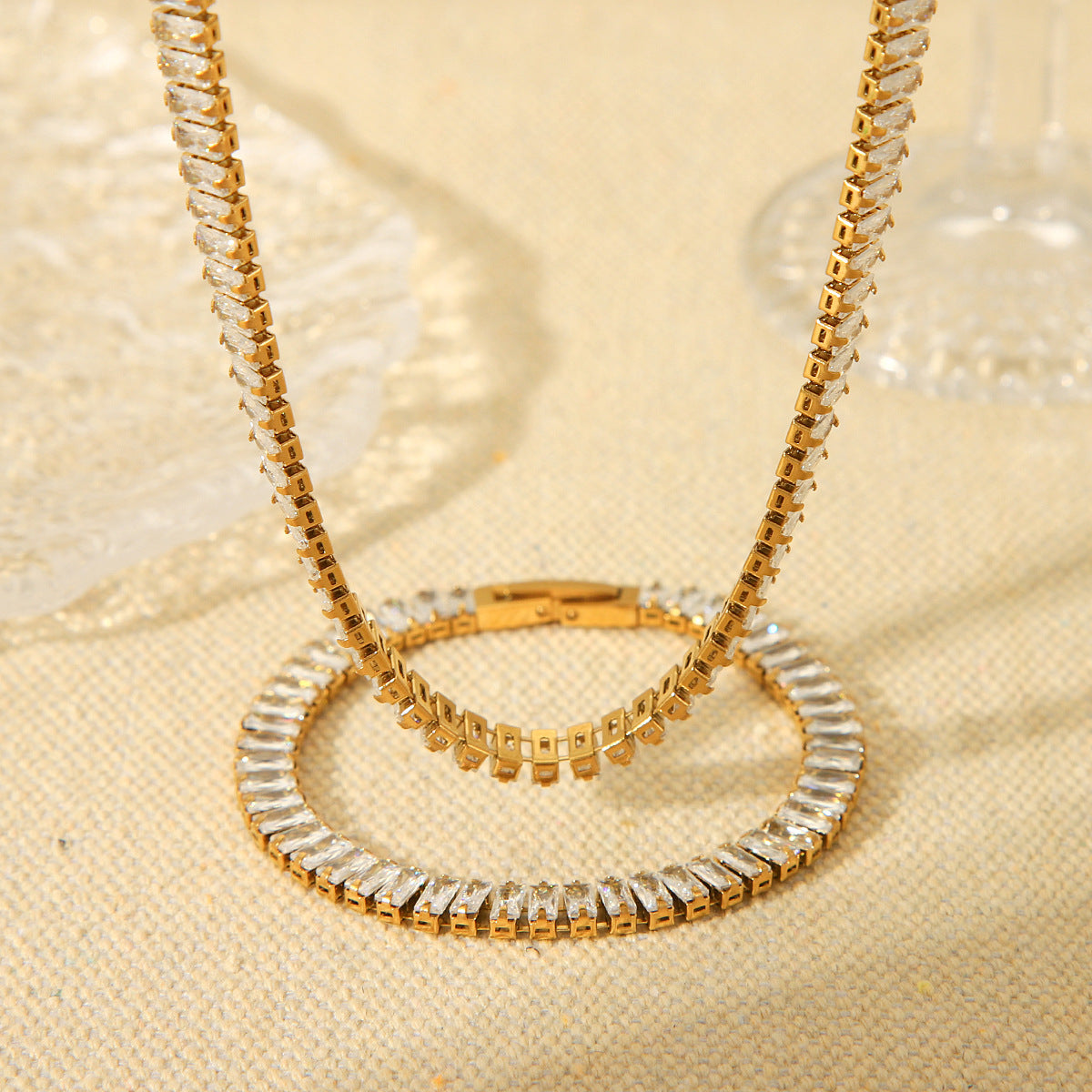 Zircon Necklace Jewelry Women's High-end Feel Easy-matching Collar Chain Full Diamond Stainless Steel Bracelet Titanium Steel Jewelry