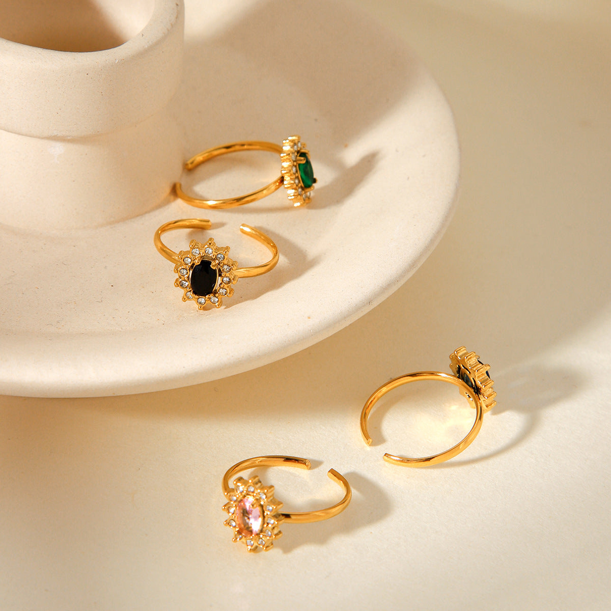 Zircon titanium steel ring jewelry, non-fading, French style, high-end stainless steel open ring