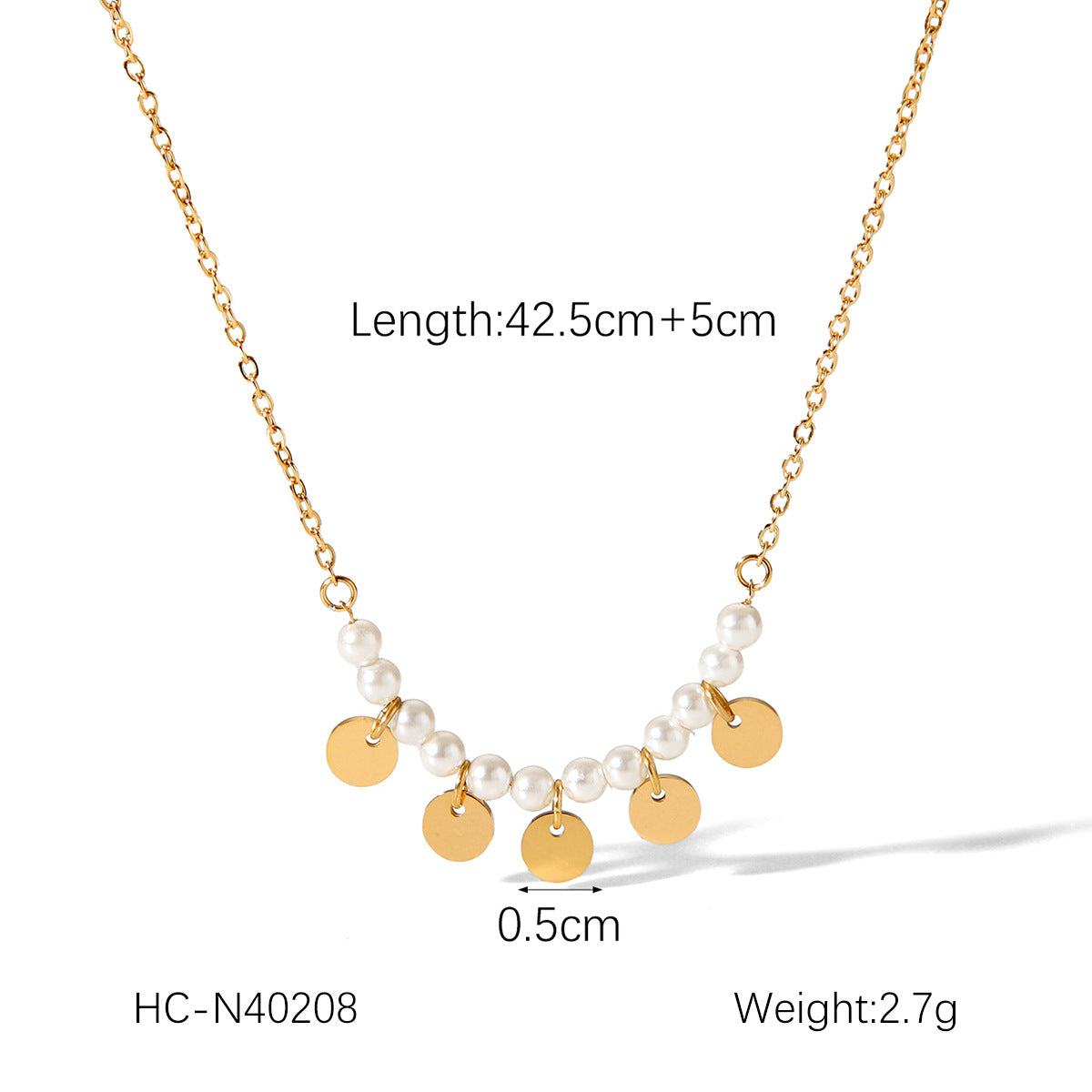 Women's Stainless Steel French-style Light Luxury Pearl Necklace with 18k Gold Round Pendant and Necklace Accessory