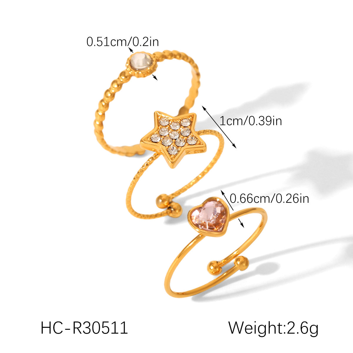 18K Gold-plated Stainless Steel Bowknot Flower-shaped Open Ring Set, Ins-style Zircon Ring for Women, Non-fading