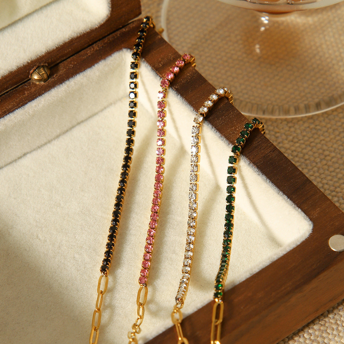 Elegant stainless steel cross chain, spliced with zircon chain, hand bracelet, temperament, versatile, titanium steel jewelry
