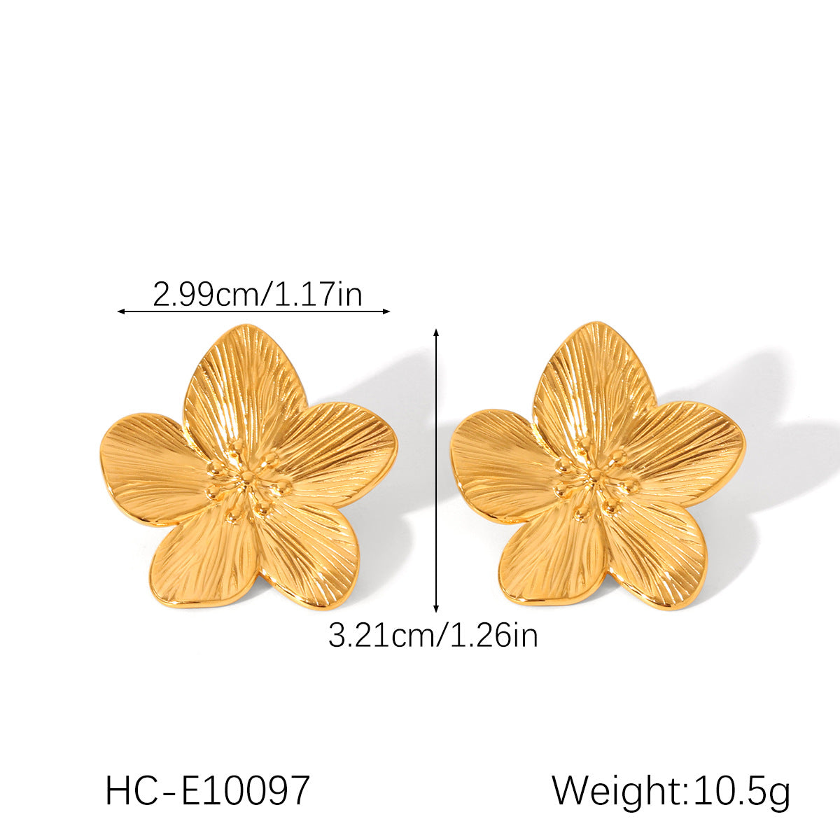 18K Gold-textured Five-petaled Flower Stainless Steel Earrings/necklace/bracelet Titanium Steel Jewelry