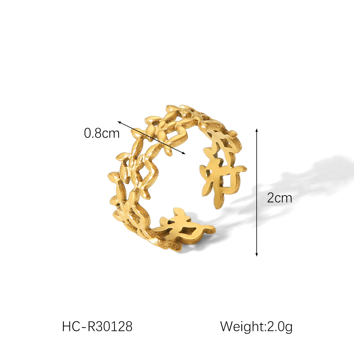 18K Gold Heart Stainless Steel Ring Female Open Ring Niche High-end Titanium Steel Ring Does Not Fade