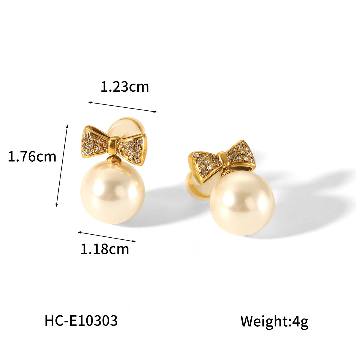 Retro Pearl Earrings Stainless Steel Bow Heart Diamond-Embedded Stud Earrings for Women Fashion Universal Earrings