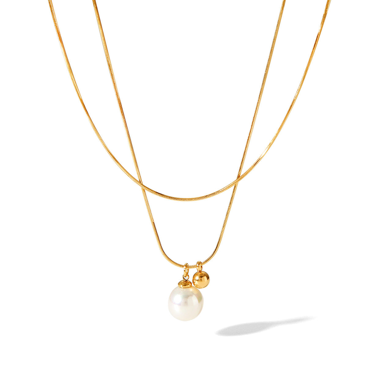 Stainless Steel Double-layer Layered Necklace for Women, Cold Style Pearl Pendant, Titanium Steel Neck Chain That Does Not Fade