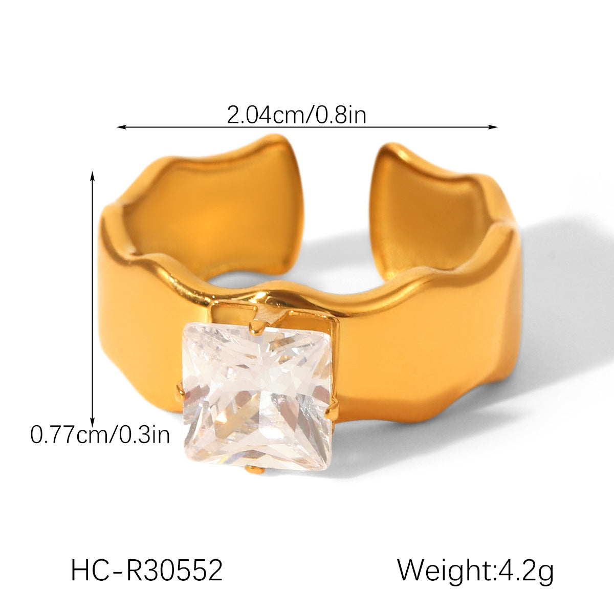 Geometric Stainless Steel Jewelry with Zircon Ring, Titanium Steel, Non-fading, Open-end Ring, High-end Feel Finger Ring