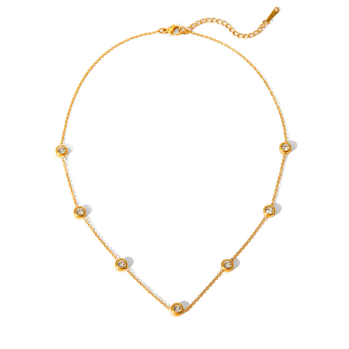 Fashionable, Personalized, Minimalist Round Zircon Necklace Made of Titanium Steel, Non-fading, 18K Gold Stainless Steel Necklace