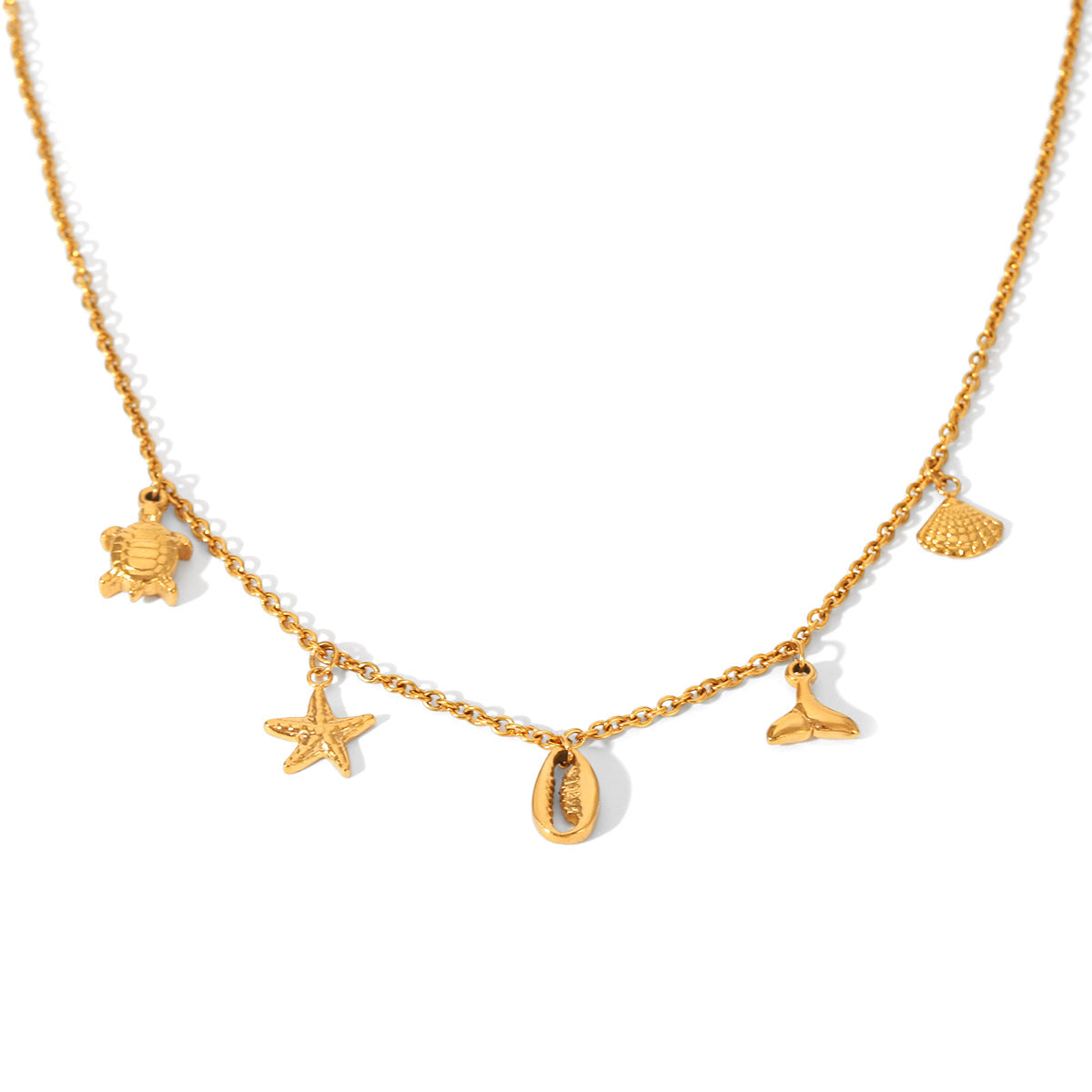 Ocean Wind Stainless Steel Necklace, Featuring A DIY Pendant of A Starfish, Seashell, Turtle, and Fish Tail, Perfect for A Clavicle Chain or Titanium Steel Necklace Adornment