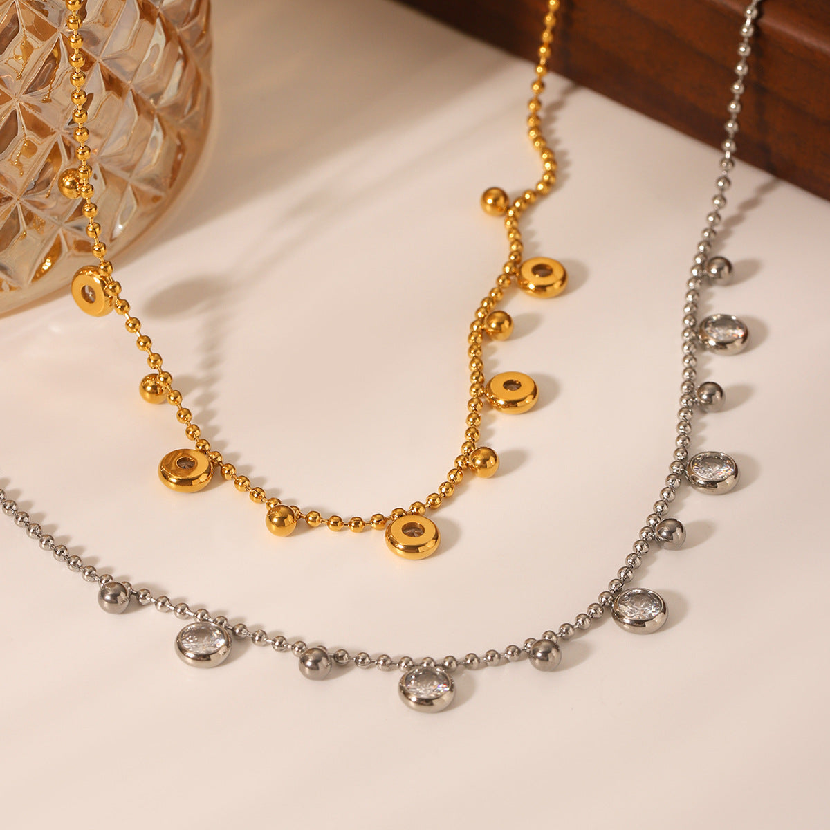 Stainless Steel Bead Chain Tassel Zircon Necklace Women's High-end Necklace Accessory Non-fading Collar Chain Titanium Steel Jewelry