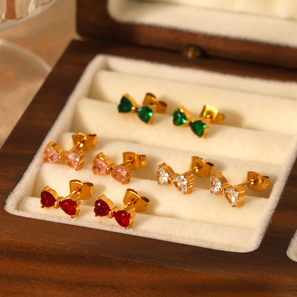 INS-style Stainless Steel Bowknot Earrings with Zircon Studs for Women, Non-fading Titanium Steel, 18K Gold-plated Earrings