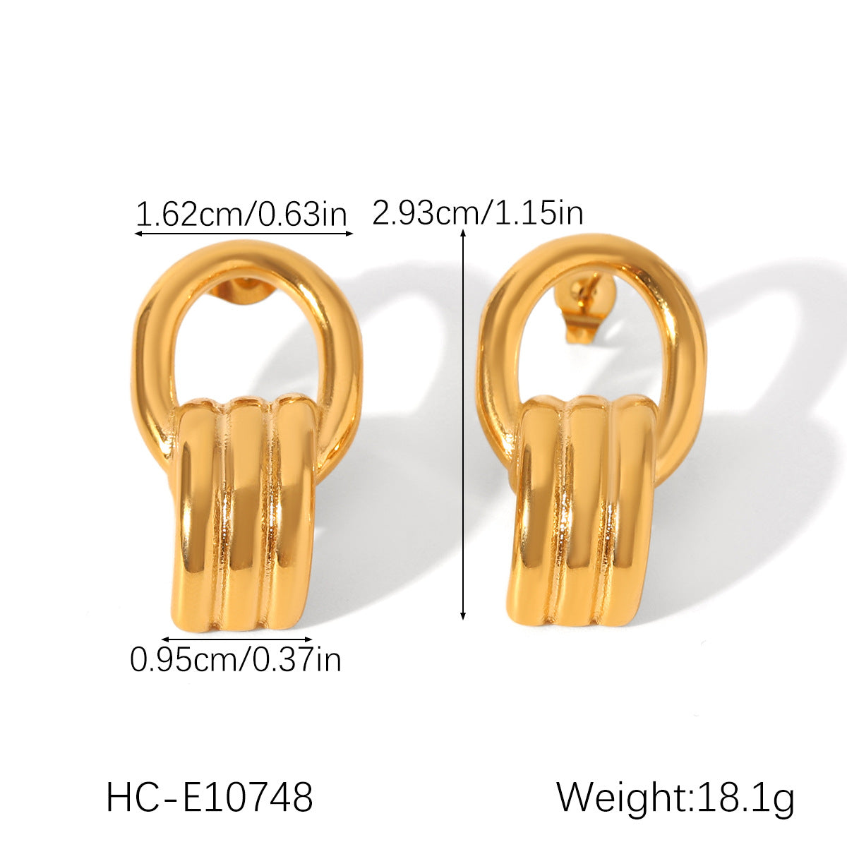 Elegant 18K Gold Stainless Steel Geometric Hollow-out Earrings, Temperament Ear Studs