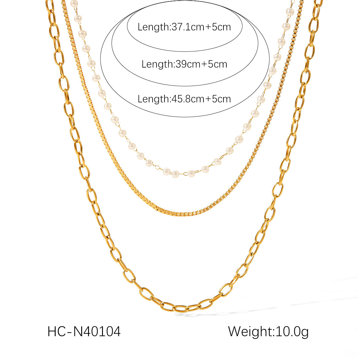18K Gold Stainless Steel Three-layer Necklace Pearl Collar Chain Women's High-level Necklace