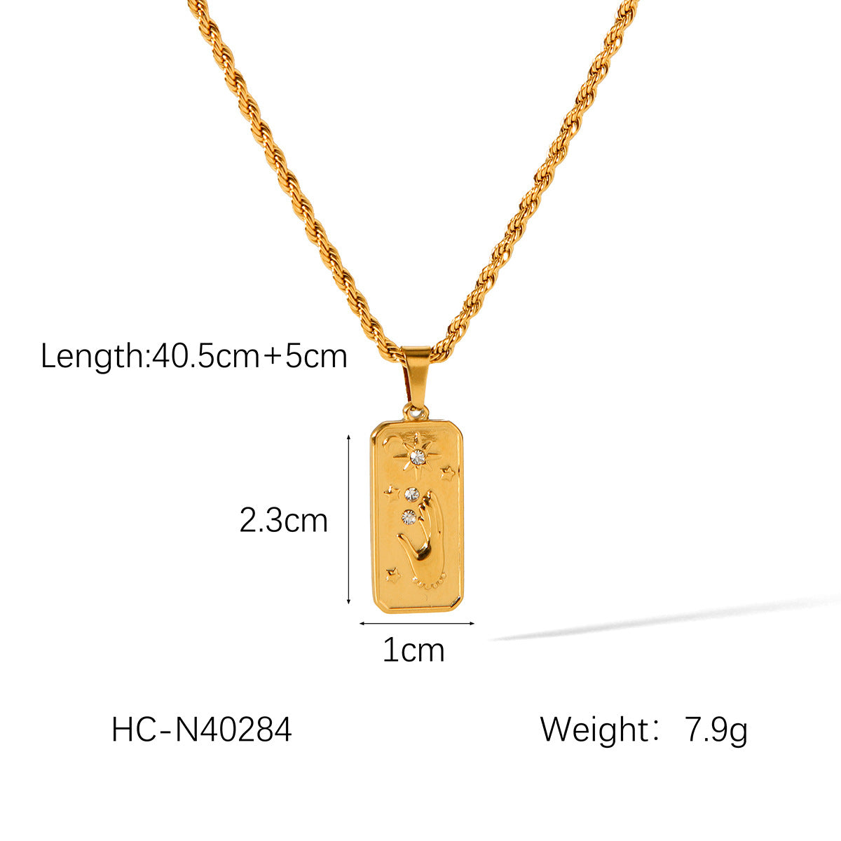 Diamond Studded Stainless Steel Pendant Necklace with Relief Octagonal Star, Moon, Sun, Titanium Steel Necklace