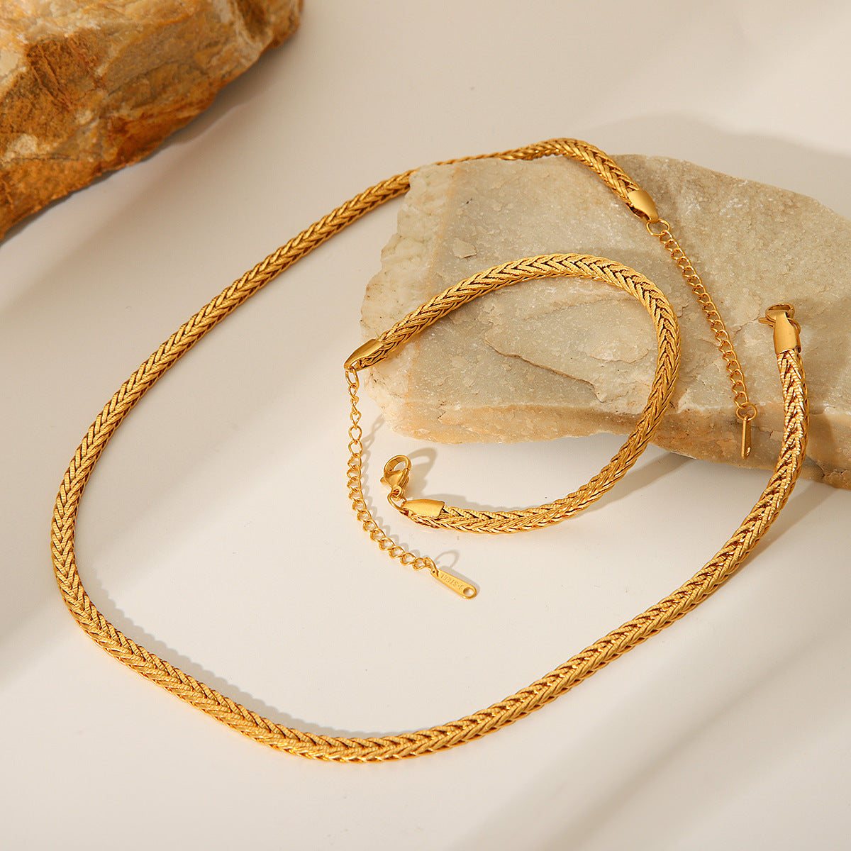 Titanium steel bracelet 18K gold woven chain stainless steel necklace women's non-fading bracelet