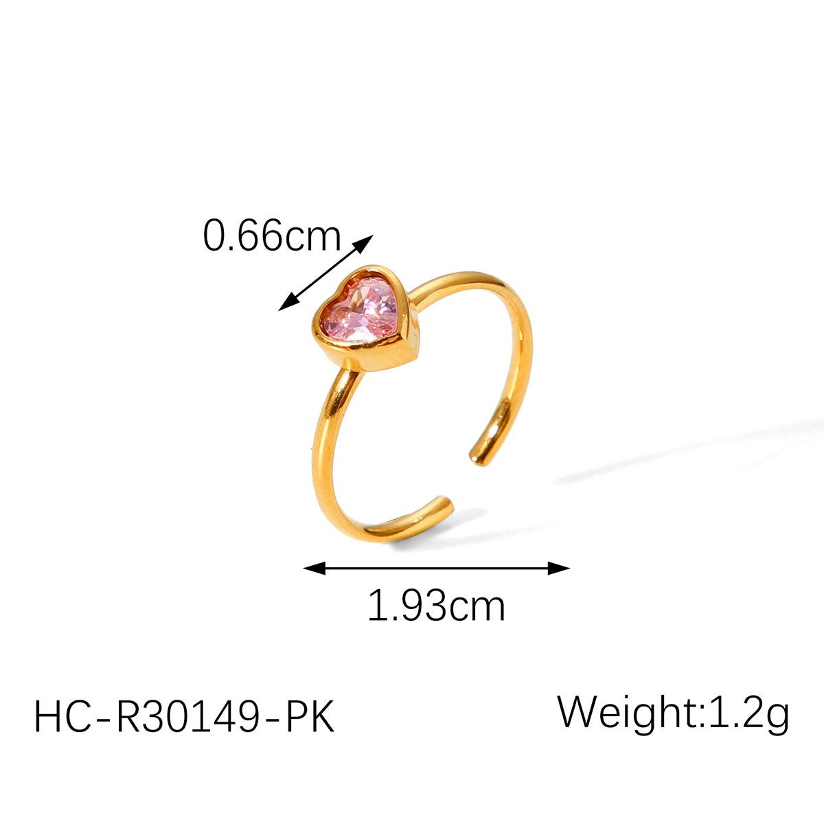 French-style Light Luxury Heart-shaped Diamond-encrusted Stainless Steel Ring for Women, 18k Gold, Non-fading, Open-end Titanium Steel Finger Ring Jewelry