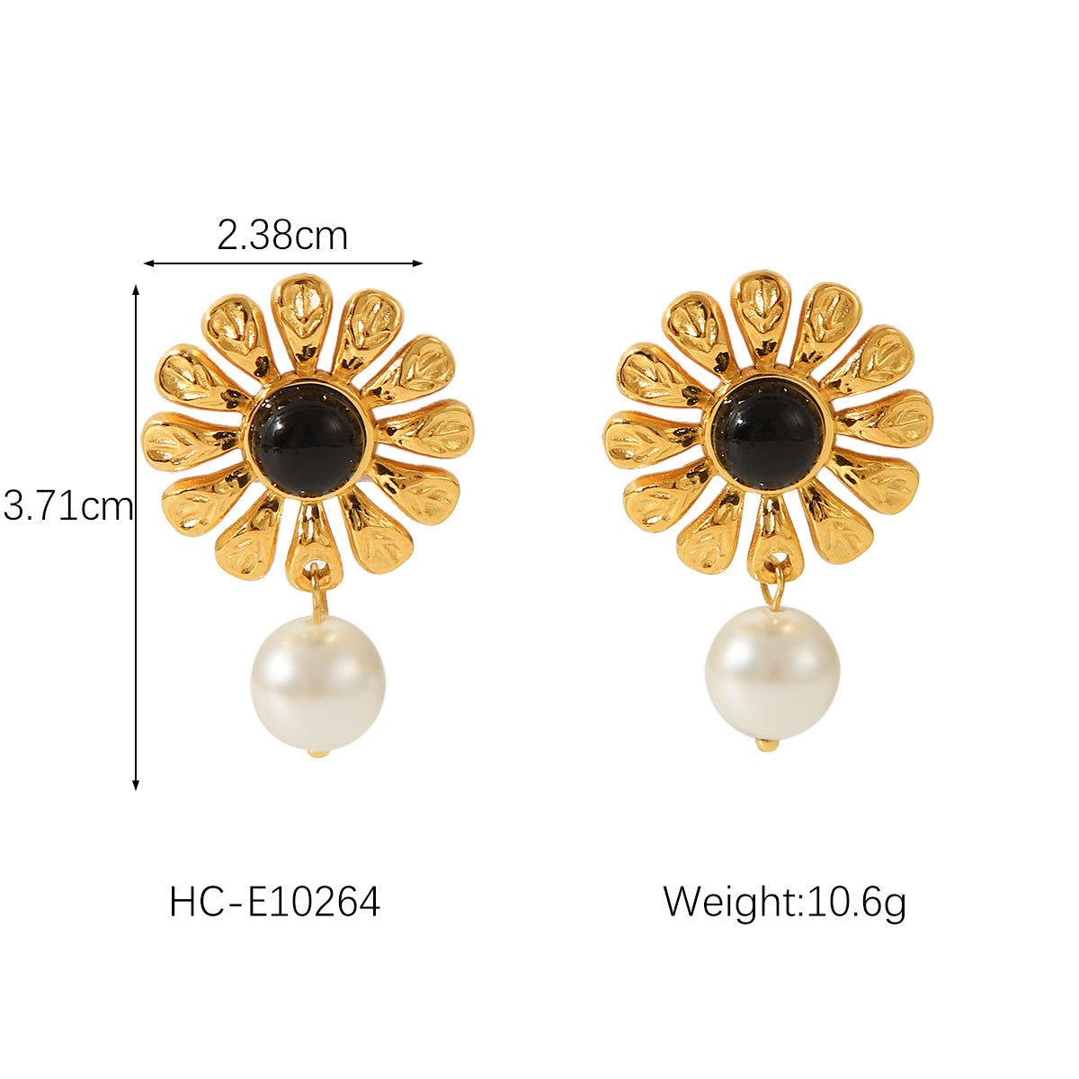 French 18K Gold Stainless Steel Flower Earrings Design Sense Fashion Retro Temperament Pearl Earrings Women