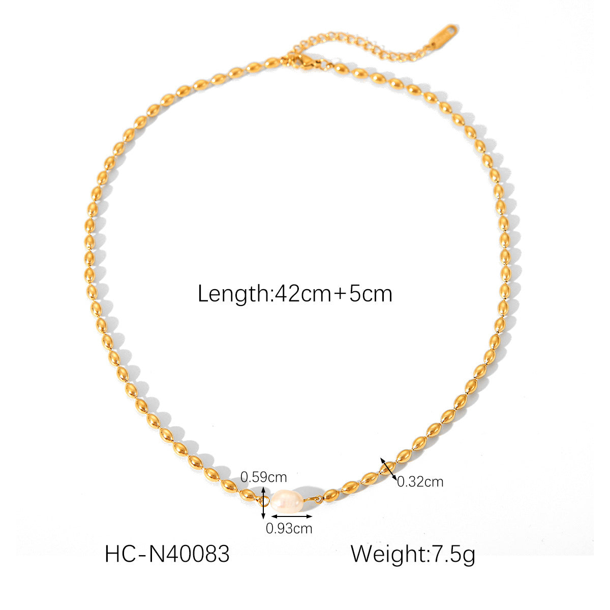 French natural freshwater pearl oval gold bean necklace stainless steel bracelet titanium steel jewelry