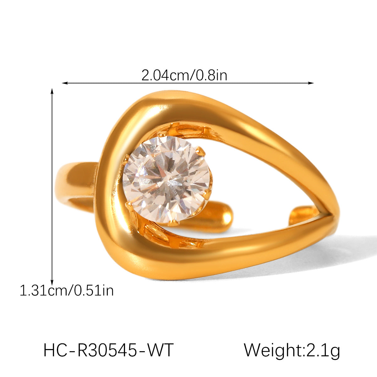 Geometric Stainless Steel Jewelry with Zircon Ring, Titanium Steel, Non-fading, Open-end Ring, High-end Feel Finger Ring