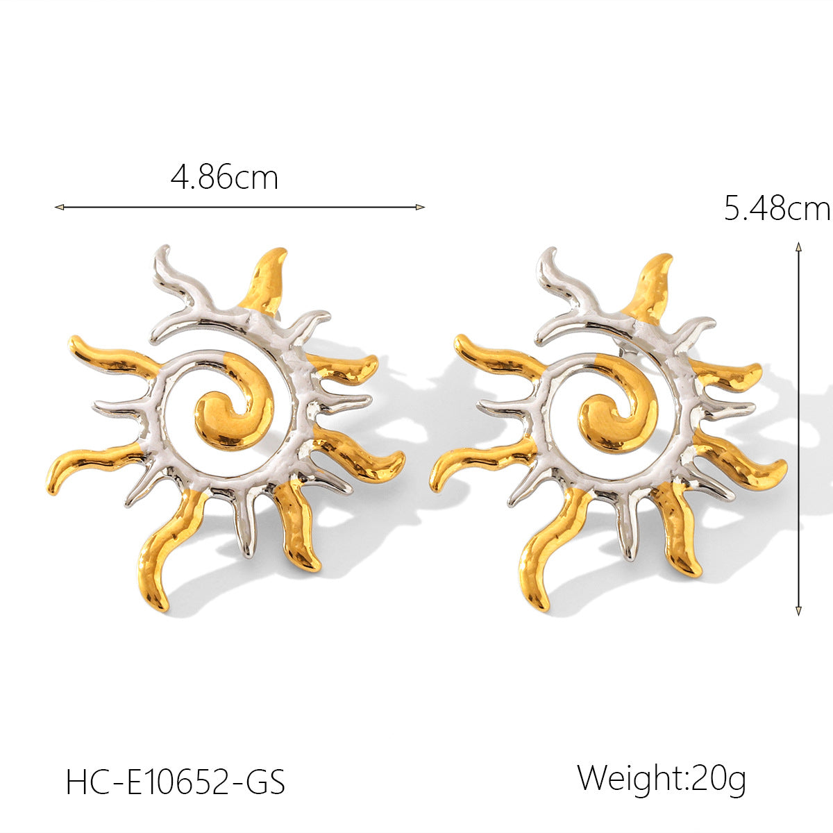Stainless Steel Earrings, Gold and Silver Color-block, Glossy Geometric Texture, Stud Earrings, Sun-shaped Five-pointed Star Earrings for Women