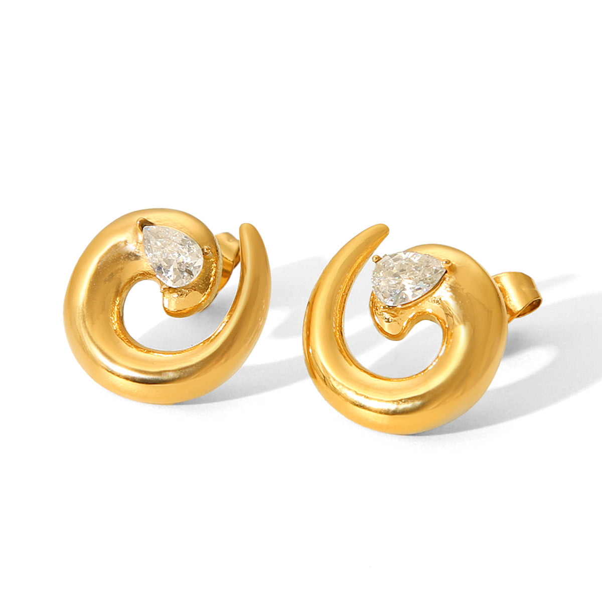 Rotating Thread Stainless Steel Earrings 18k Gold-plated Diamond Studded Earrings for Women's Light Luxury Versatile Earrings