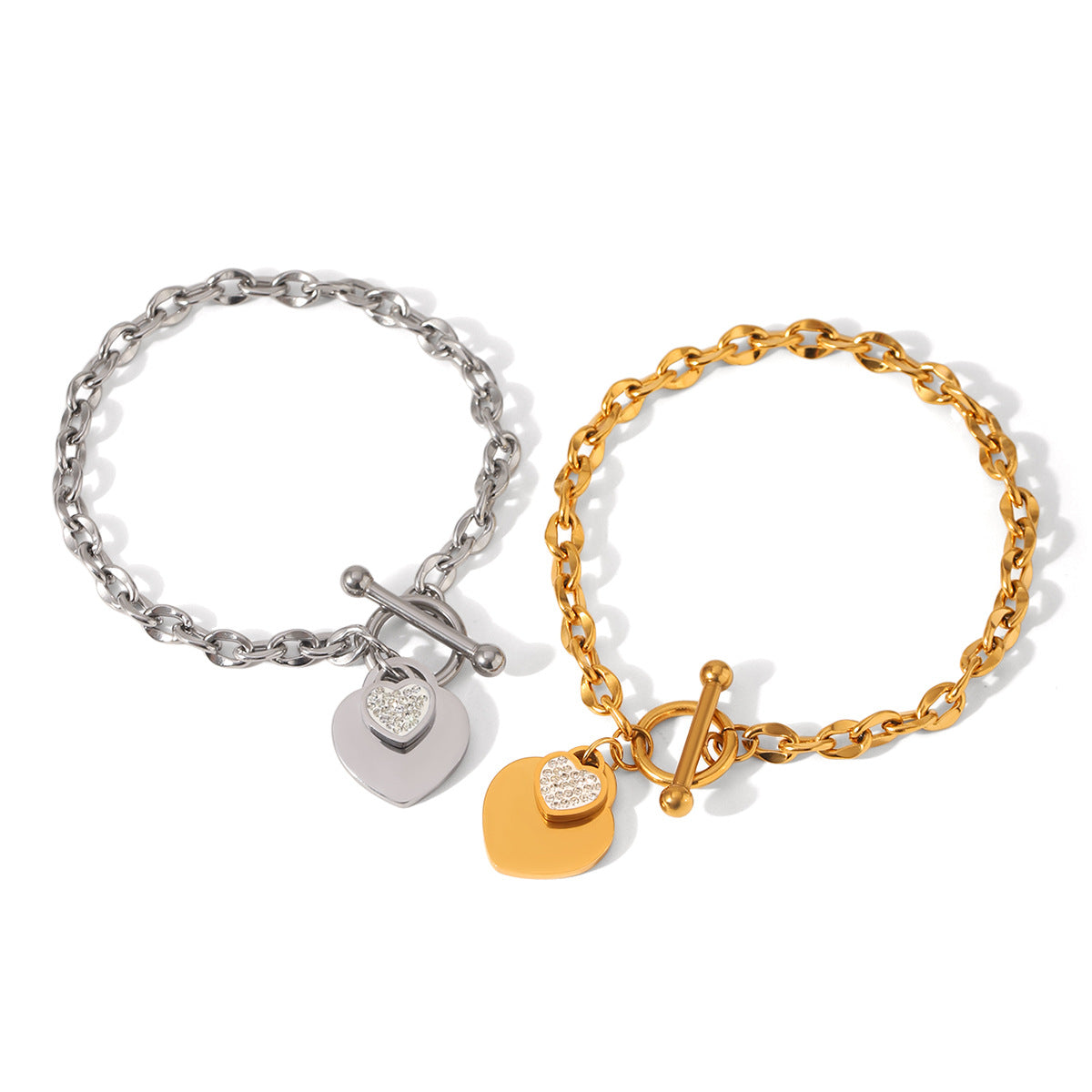 OT Buckle Heart-shaped Pendant Stainless Steel Bracelet for Women, Non-fading, High-end Feel, Heart-shaped Jewelry, Titanium Steel Accessory