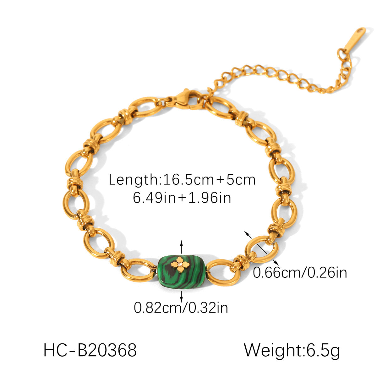 Stainless Steel Handmade Chain Malachite Pendant Bracelet, Versatile Titanium Steel Bracelet for Women, Light Luxury Jewelry
