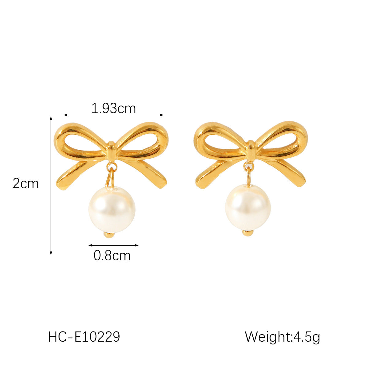 INS-style Titanium Steel Bowknot Earrings, 18K Gold Stainless Steel Butterfly Pearl Earrings, High-end Ear Jewelry